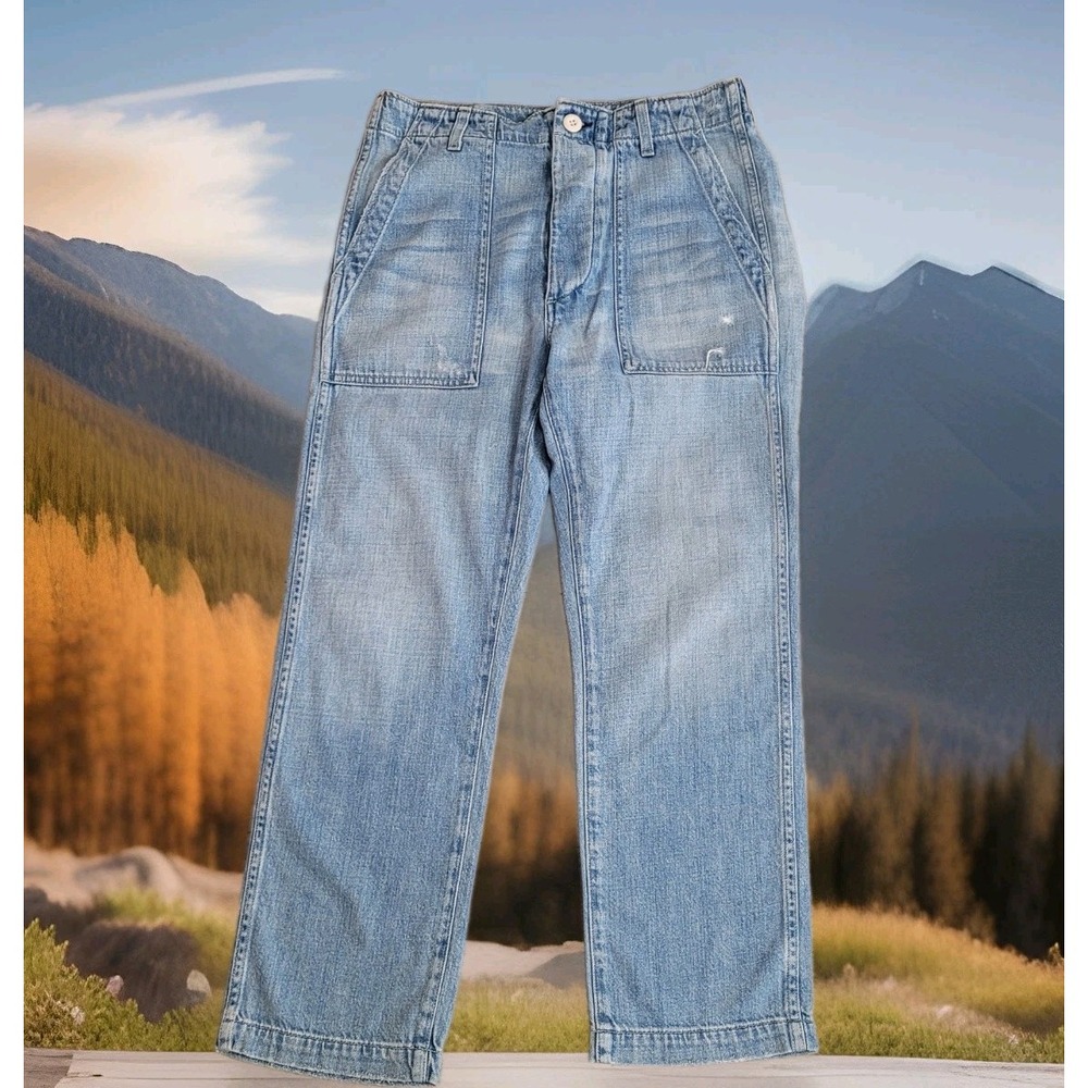 💙AMO Jeans Womens 27 THE ARMY PANT VINTAGE BLUE Distressed Crop Button Fly USA